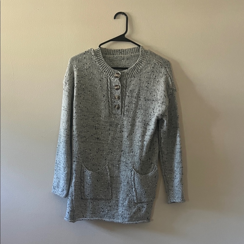 Gray Knit Sweater with Pockets